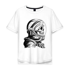 Мужская футболка хлопок Oversize с принтом Скелет астронавт в Санкт-Петербурге, 100% хлопок | свободный крой, круглый ворот, “спинка” длиннее передней части | арт | астронавт | космос | линии | скафандр | скелет | скетч | черно белый