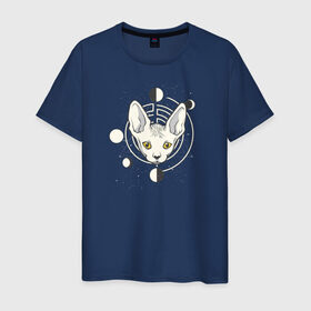 Мужская футболка хлопок с принтом Кот с Лунами в Санкт-Петербурге, 100% хлопок | прямой крой, круглый вырез горловины, длина до линии бедер, слегка спущенное плечо. | астрология | астрономия | космос | кот | котики | коты | луна | луны | сфинкс