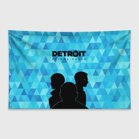 Флаг-баннер с принтом Detroit Become Human в Санкт-Петербурге, 100% полиэстер | размер 67 х 109 см, плотность ткани — 95 г/м2; по краям флага есть четыре люверса для крепления | become human | connor | dbh | dbhpk19 | detroit | detroit city | абстракция | анимация | геометрия | детройт | игра | коннор | надпись | силуэт | стать человеком | текстура | треугольник | треугольники
