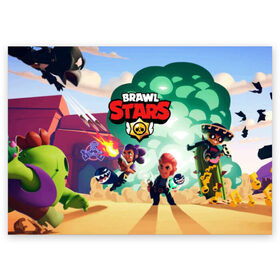 Поздравительная открытка с принтом BRAWL STARS в Санкт-Петербурге, 100% бумага | плотность бумаги 280 г/м2, матовая, на обратной стороне линовка и место для марки
 | brawl | bull | colt | crow | el primo | game | games | leon | moba | online | penny | poco | shelly | spike | star | stars | wanted | брав | бравл | браво | звезда | звезды | игра | игры | лого | моба | онлайн | старс