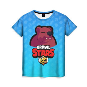 Женская футболка 3D с принтом Bear - BRAWL STARS в Санкт-Петербурге, 100% полиэфир ( синтетическое хлопкоподобное полотно) | прямой крой, круглый вырез горловины, длина до линии бедер | bear | brawl | bull | colt | crow | el primo | game | games | leon | moba | online | penny | poco | shelly | spike | star | stars | wanted | брав | бравл | браво | звезда | звезды | игра | игры | моба | онлайн | старс