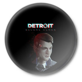 Значок с принтом Detroit: Become Human. в Санкт-Петербурге,  металл | круглая форма, металлическая застежка в виде булавки | become human | connor | dbh | dbhpk19 | detroit | detroit city | glitch | абстракция | геометрия | детройт | игра | коннор | надпись | стать человеком | текстура | треугольник | треугольники