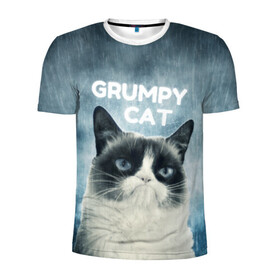 Мужская футболка 3D спортивная с принтом Grumpy Cat в Санкт-Петербурге, 100% полиэстер с улучшенными характеристиками | приталенный силуэт, круглая горловина, широкие плечи, сужается к линии бедра | Тематика изображения на принте: кот | котики | коты | мем | мемы | сердитый кот