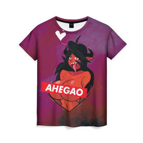Женская футболка 3D с принтом Demon Ahegao в Санкт-Петербурге, 100% полиэфир ( синтетическое хлопкоподобное полотно) | прямой крой, круглый вырез горловины, длина до линии бедер | ahegao | anime | kawaii | manga | аниме | ахегао | кавай | манга