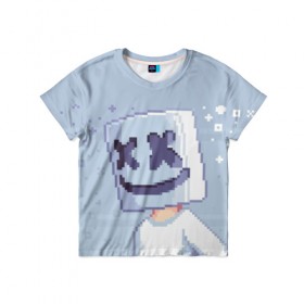 Детская футболка 3D с принтом Marshmello Pixel в Санкт-Петербурге, 100% гипоаллергенный полиэфир | прямой крой, круглый вырез горловины, длина до линии бедер, чуть спущенное плечо, ткань немного тянется | Тематика изображения на принте: fortnite | joytime | marshmallow | marshmello | маршмелло | маршмеллоу | фортнайт
