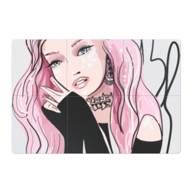 Магнитный плакат 3Х2 с принтом Очаровательная милая девушка с розовыми волосами в Санкт-Петербурге, Полимерный материал с магнитным слоем | 6 деталей размером 9*9 см | блестками | волосами | восхитительная | девушка | иллюстрация | красивая | мечтательная | милая | рисунок | розовый | розовыми | руки | украшения | украшениями | фэшн