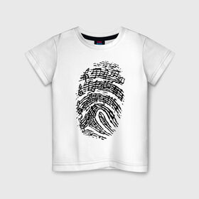 Детская футболка хлопок с принтом Музыкальный отпечаток в Санкт-Петербурге, 100% хлопок | круглый вырез горловины, полуприлегающий силуэт, длина до линии бедер | музыка | музыкальный отпечаток | ноты | отпечаток