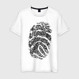 Мужская футболка хлопок с принтом Музыкальный отпечаток в Санкт-Петербурге, 100% хлопок | прямой крой, круглый вырез горловины, длина до линии бедер, слегка спущенное плечо. | музыка | музыкальный отпечаток | ноты | отпечаток