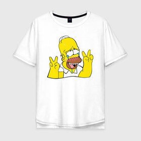 Мужская футболка хлопок Oversize с принтом Homer Ahegao в Санкт-Петербурге, 100% хлопок | свободный крой, круглый ворот, “спинка” длиннее передней части | ahegao | anime | homer | kawaii | manga | simpson | аниме | ахегао | гомер | кавай | манга | симпсон