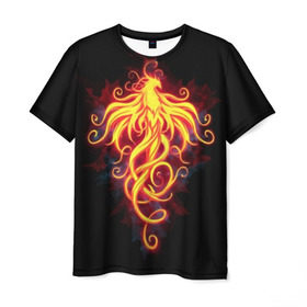 Мужская футболка 3D с принтом Огненный Феникс в Санкт-Петербурге, 100% полиэфир | прямой крой, круглый вырез горловины, длина до линии бедер | Тематика изображения на принте: огненный феникс