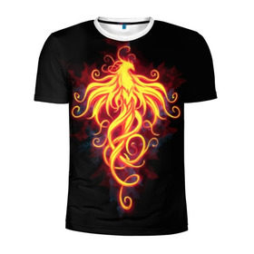 Мужская футболка 3D спортивная с принтом Огненный Феникс в Санкт-Петербурге, 100% полиэстер с улучшенными характеристиками | приталенный силуэт, круглая горловина, широкие плечи, сужается к линии бедра | огненный феникс