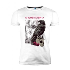 Мужская футболка премиум с принтом Пробуждение страха в Санкт-Петербурге, 92% хлопок, 8% лайкра | приталенный силуэт, круглый вырез ворота, длина до линии бедра, короткий рукав | ворон | дерево | роза | череп