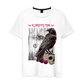 Мужская футболка хлопок с принтом Пробуждение страха в Санкт-Петербурге, 100% хлопок | прямой крой, круглый вырез горловины, длина до линии бедер, слегка спущенное плечо. | ворон | дерево | роза | череп