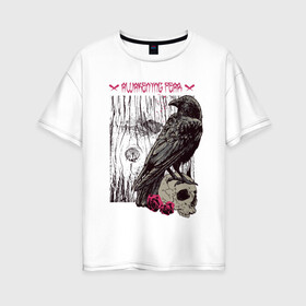 Женская футболка хлопок Oversize с принтом Пробуждение страха в Санкт-Петербурге, 100% хлопок | свободный крой, круглый ворот, спущенный рукав, длина до линии бедер
 | ворон | дерево | роза | череп