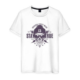 Мужская футболка хлопок с принтом Stay true в Санкт-Петербурге, 100% хлопок | прямой крой, круглый вырез горловины, длина до линии бедер, слегка спущенное плечо. | одежда | оригинальная | оставайся | уличная | честным