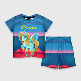 Детский костюм с шортами 3D с принтом Милый единорог в Санкт-Петербурге,  |  | pony | грива | девочка | единорог | конь | копыта | красивая | лошадка | лошадь | милая | пони | природа закат | радуга