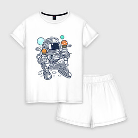 Женская пижама с шортиками хлопок с принтом Космонавт в Санкт-Петербурге, 100% хлопок | футболка прямого кроя, шорты свободные с широкой мягкой резинкой | космонавт | космос | мороженое