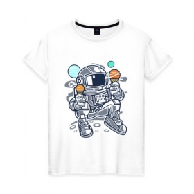 Женская футболка хлопок с принтом Космонавт в Санкт-Петербурге, 100% хлопок | прямой крой, круглый вырез горловины, длина до линии бедер, слегка спущенное плечо | космонавт | космос | мороженое