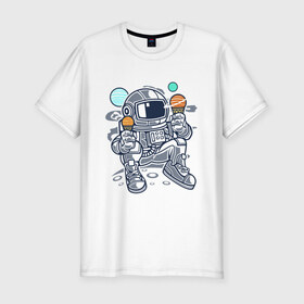 Мужская футболка премиум с принтом Космонавт в Санкт-Петербурге, 92% хлопок, 8% лайкра | приталенный силуэт, круглый вырез ворота, длина до линии бедра, короткий рукав | космонавт | космос | мороженое
