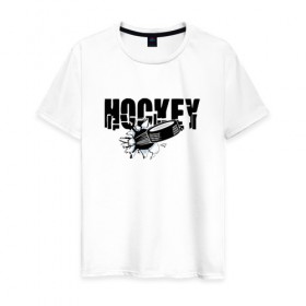 Мужская футболка хлопок с принтом Hockey в Санкт-Петербурге, 100% хлопок | прямой крой, круглый вырез горловины, длина до линии бедер, слегка спущенное плечо. | бросок | вратарь | канада | клюшка | лед | надпись | нападающий | россия | спорт | удар | хоккеист | хоккей | шайба | я люблю хоккей