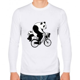 Мужской лонгслив хлопок с принтом Панда на велике в Санкт-Петербурге, 100% хлопок |  | велосипед | детеныши панды | животные | медведи | панда | панда катается | панда на велике | три панды | черно белые