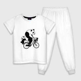 Детская пижама хлопок с принтом Панда на велике в Санкт-Петербурге, 100% хлопок |  брюки и футболка прямого кроя, без карманов, на брюках мягкая резинка на поясе и по низу штанин
 | велосипед | детеныши панды | животные | медведи | панда | панда катается | панда на велике | три панды | черно белые