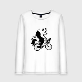 Женский лонгслив хлопок с принтом Панда на велике в Санкт-Петербурге, 100% хлопок |  | велосипед | детеныши панды | животные | медведи | панда | панда катается | панда на велике | три панды | черно белые