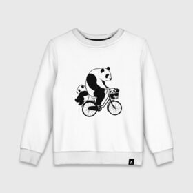 Детский свитшот хлопок с принтом Панда на велике в Санкт-Петербурге, 100% хлопок | круглый вырез горловины, эластичные манжеты, пояс и воротник | велосипед | детеныши панды | животные | медведи | панда | панда катается | панда на велике | три панды | черно белые