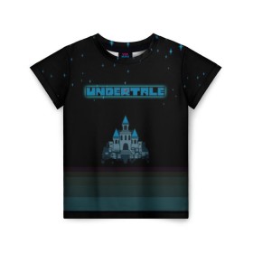 Детская футболка 3D с принтом Undertale (Замок). в Санкт-Петербурге, 100% гипоаллергенный полиэфир | прямой крой, круглый вырез горловины, длина до линии бедер, чуть спущенное плечо, ткань немного тянется | 3d | pixel | undertale | абстракция | андертейл | волшебный | волшебство | геометрия | замок | звезды | игра | надпись | пиксель | пикселя | подземная история | текстура