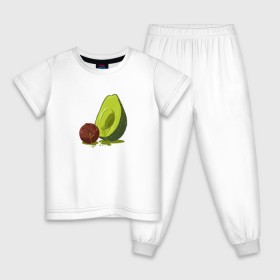 Детская пижама хлопок с принтом Avocado R.I.P. в Санкт-Петербурге, 100% хлопок |  брюки и футболка прямого кроя, без карманов, на брюках мягкая резинка на поясе и по низу штанин
 | Тематика изображения на принте: авокадо | арт | веган | вегетарианец | вкусняшка | еда | жиры | зеленый | зож | косточка | милый | овощи | пп | фрукты | юмор