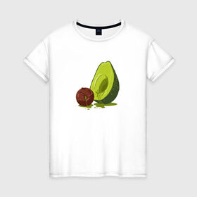 Женская футболка хлопок с принтом Avocado R.I.P. в Санкт-Петербурге, 100% хлопок | прямой крой, круглый вырез горловины, длина до линии бедер, слегка спущенное плечо | авокадо | арт | веган | вегетарианец | вкусняшка | еда | жиры | зеленый | зож | косточка | милый | овощи | пп | фрукты | юмор