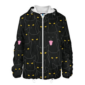 Мужская куртка 3D с принтом Чёрные коты в Санкт-Петербурге, ткань верха — 100% полиэстер, подклад — флис | прямой крой, подол и капюшон оформлены резинкой с фиксаторами, два кармана без застежек по бокам, один большой потайной карман на груди. Карман на груди застегивается на липучку | black | cat | eyes | halloween | kitten | look | magic | muzzle | mysticism | witch | witchcraft | yellow | ведьма | взгляд | глаза | желтый | колдовство | кот | котёнок | котик | кошачья | магия | мистика | хэллоуин | черный