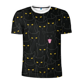 Мужская футболка 3D спортивная с принтом Чёрные коты в Санкт-Петербурге, 100% полиэстер с улучшенными характеристиками | приталенный силуэт, круглая горловина, широкие плечи, сужается к линии бедра | black | cat | eyes | halloween | kitten | look | magic | muzzle | mysticism | witch | witchcraft | yellow | ведьма | взгляд | глаза | желтый | колдовство | кот | котёнок | котик | кошачья | магия | мистика | хэллоуин | черный
