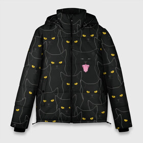 Мужская зимняя куртка 3D с принтом Чёрные коты в Санкт-Петербурге, верх — 100% полиэстер; подкладка — 100% полиэстер; утеплитель — 100% полиэстер | длина ниже бедра, свободный силуэт Оверсайз. Есть воротник-стойка, отстегивающийся капюшон и ветрозащитная планка. 

Боковые карманы с листочкой на кнопках и внутренний карман на молнии. | black | cat | eyes | halloween | kitten | look | magic | muzzle | mysticism | witch | witchcraft | yellow | ведьма | взгляд | глаза | желтый | колдовство | кот | котёнок | котик | кошачья | магия | мистика | хэллоуин | черный