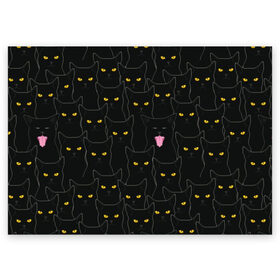 Поздравительная открытка с принтом Чёрные коты в Санкт-Петербурге, 100% бумага | плотность бумаги 280 г/м2, матовая, на обратной стороне линовка и место для марки
 | Тематика изображения на принте: black | cat | eyes | halloween | kitten | look | magic | muzzle | mysticism | witch | witchcraft | yellow | ведьма | взгляд | глаза | желтый | колдовство | кот | котёнок | котик | кошачья | магия | мистика | хэллоуин | черный