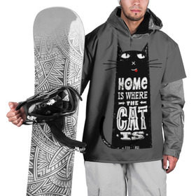 Накидка на куртку 3D с принтом Дом там, где твой кот в Санкт-Петербурге, 100% полиэстер |  | black | cat | cool | gray | kitten | motto | muzzle | slogan | text | white | белый | девиз | кот | котёнок | котик | кошачья | лозунг | прикольный | серый | текст | черный