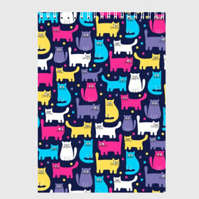 Скетчбук с принтом Разноцветные котики в Санкт-Петербурге, 100% бумага
 | 48 листов, плотность листов — 100 г/м2, плотность картонной обложки — 250 г/м2. Листы скреплены сверху удобной пружинной спиралью | Тематика изображения на принте: blue | cat | colorful | cool | dots | kitten | paws | pink | tail | torso | white | yellow | белый | желтый | кот | котёнок | котик | котэ | кошка | лапы | прикольный | разноцветный | розовый | синий | точки | туловище | хвост