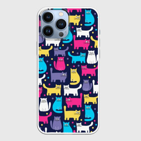 Чехол для iPhone 13 Pro Max с принтом Разноцветные котики в Санкт-Петербурге,  |  | blue | cat | colorful | cool | dots | kitten | paws | pink | tail | torso | white | yellow | белый | желтый | кот | котёнок | котик | котэ | кошка | лапы | прикольный | разноцветный | розовый | синий | точки | туловище | хвост