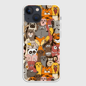 Чехол для iPhone 13 mini с принтом Прикольные зверушки в Санкт-Петербурге,  |  | bear | cat | dinosaur | dog | elephant | giraffe | monkey | owl | panda | penguin | pig | tiger | баран | бегемот | белка | динозавр | животное | жираф | заяц | звери | зверушки | кот | лев | лиса | лошадь | медведь | олень | осел | панда | петух
