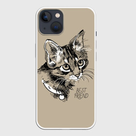 Чехол для iPhone 13 с принтом Best friend в Санкт-Петербурге,  |  | attractive face | cat | collar | cute | drawing | funny | kitten | mustache | touching | забавный | кот | котёнок | милый | ошейник | рисунок | трогательный | усы