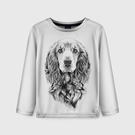 Детский лонгслив 3D с принтом Кокер спаниель в Санкт-Петербурге, 100% полиэстер | длинные рукава, круглый вырез горловины, полуприлегающий силуэт
 | animal | black | breed | cocker spaniel | cool | dog | eyes | interesting | look | muzzle | white | wool | белый | взгляд | глаза | животное | интересный | кокер спаниель | пёс | порода | прикольный | псина | собака | собакен | черный | шерсть