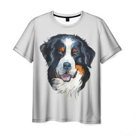 Мужская футболка 3D с принтом Бернский зенненхунд в Санкт-Петербурге, 100% полиэфир | прямой крой, круглый вырез горловины, длина до линии бедер | animal | bernese mountain dog | black | breed | dog | muzzle | red | white | белый | бернский зенненхунд | животное | пёс | порода | рыжий | собака | черный