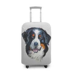 Чехол для чемодана 3D с принтом Бернский зенненхунд в Санкт-Петербурге, 86% полиэфир, 14% спандекс | двустороннее нанесение принта, прорези для ручек и колес | animal | bernese mountain dog | black | breed | dog | muzzle | red | white | белый | бернский зенненхунд | животное | пёс | порода | рыжий | собака | черный