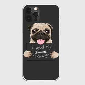 Чехол для iPhone 12 Pro Max с принтом I need my “reward” в Санкт-Петербурге, Силикон |  | animal | breed | dog | eyes | funny | gray | look | muzzle | pug | slogan | text | взгляд | глаза | животное | забавный | мопс | порода | серый | слоган | собака | текст