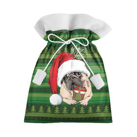 Подарочный 3D мешок с принтом Holly Jolly в Санкт-Петербурге, 100% полиэстер | Размер: 29*39 см | animal | breed | christmas | cozy | dog | family | green | holiday | home | new year | pug | red | tree | white | winter | белый | домашний | ёлки | животное | зеленый | зима | красный | мопс | новый год | порода | праздник | рождество | семейный | собака