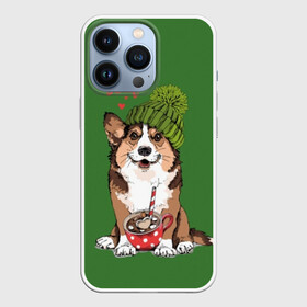 Чехол для iPhone 13 Pro с принтом Love is sweet в Санкт-Петербурге,  |  | animal | breed | brown | corgi | cute | dog | funny | green | hat | heart | slogan | text | white | белый | животное | забавный | зеленый | корги | коричневый | милый | пёс | порода | сердце | слоган | собака | текст | шапка