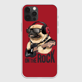 Чехол для iPhone 12 Pro с принтом On the rock в Санкт-Петербурге, силикон | область печати: задняя сторона чехла, без боковых панелей | animal | black | breed | cool | dog | guitar | headphones | motto | music | pug | red | rock | rock star | slogan | text | гитара | девиз | животное | красный | крутой | мопс | музыка | наушники | очки | порода | рок | рок звезда | слоган | соба