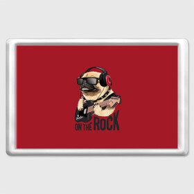 Магнит 45*70 с принтом On the rock в Санкт-Петербурге, Пластик | Размер: 78*52 мм; Размер печати: 70*45 | animal | black | breed | cool | dog | guitar | headphones | motto | music | pug | red | rock | rock star | slogan | text | гитара | девиз | животное | красный | крутой | мопс | музыка | наушники | очки | порода | рок | рок звезда | слоган | соба