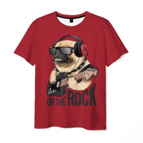Мужская футболка 3D с принтом On the rock в Санкт-Петербурге, 100% полиэфир | прямой крой, круглый вырез горловины, длина до линии бедер | Тематика изображения на принте: animal | black | breed | cool | dog | guitar | headphones | motto | music | pug | red | rock | rock star | slogan | text | гитара | девиз | животное | красный | крутой | мопс | музыка | наушники | очки | порода | рок | рок звезда | слоган | соба