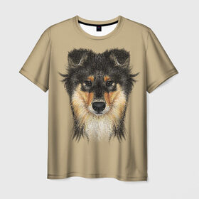 Мужская футболка 3D с принтом Sheltie в Санкт-Петербурге, 100% полиэфир | прямой крой, круглый вырез горловины, длина до линии бедер | animal | black | breed | brown | cute | dog | drawing | eyes | kind | look | muzzle | portrait | red | взгляд | глаза | добрый | животное | коричневый | милый | пёс | порода | портрет | рисунок | рыжий | собака | черный | шелти